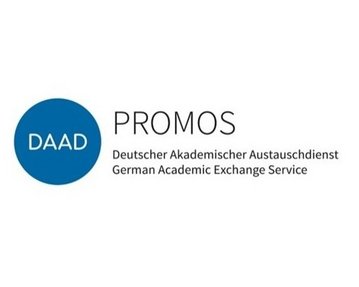DAAD PROMOS, Deutscher Akademischer Austauschdienst, German Academic Exchange Service. Logo mit blauem Kreis und Text.