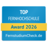 Top Fernhochschule Award 2026 von FernstudiumCheck.de, ausgezeichnet für herausragende Leistungen in der Fernbildung.