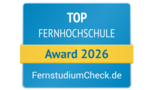 Top Fernhochschule Award 2026 von FernstudiumCheck.de, ausgezeichnet für herausragende Leistungen in der Fernbildung.