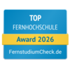 Top Fernhochschule Award 2026 von FernstudiumCheck.de, ausgezeichnet für herausragende Leistungen in der Fernbildung.