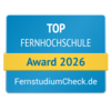 Top Fernhochschule 2026 Top Fernhochschule Award 2026 von FernstudiumCheck.de, ausgezeichnet für herausragende Leistungen in der Fernbildung.