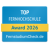 Top Fernhochschule 2026 Top Fernhochschule Award 2026 von FernstudiumCheck.de, ausgezeichnet für herausragende Leistungen in der Fernbildung.