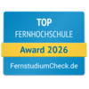 Top Fernhochschule Award 2026 von FernstudiumCheck.de, ausgezeichnet für herausragende Leistungen in der Fernbildung.