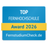 Top Fernhochschule 2026 Top Fernhochschule Award 2026 von FernstudiumCheck.de, ausgezeichnet für herausragende Leistungen in der Fernbildung.