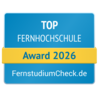 Top Fernhochschule Award 2026 von FernstudiumCheck.de, ausgezeichnet für herausragende Leistungen in der Fernbildung.