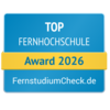 Top Fernhochschule 2026 Top Fernhochschule Award 2026 von FernstudiumCheck.de, ausgezeichnet für herausragende Leistungen in der Fernbildung.