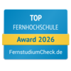 Top Fernhochschule Award 2026 von FernstudiumCheck.de, ausgezeichnet für herausragende Leistungen in der Fernbildung.