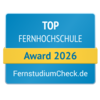 Top Fernhochschule Award 2026 von FernstudiumCheck.de, ausgezeichnet für herausragende Leistungen in der Fernbildung.
