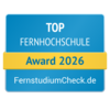 Top Fernhochschule 2026 Top Fernhochschule Award 2026 von FernstudiumCheck.de, ausgezeichnet für herausragende Leistungen in der Fernbildung.