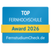 Top Fernhochschule Award 2026 von FernstudiumCheck.de, ausgezeichnet für herausragende Leistungen in der Fernbildung.