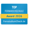 Top Fernhochschule Award 2026 von FernstudiumCheck.de, ausgezeichnet für herausragende Leistungen in der Fernbildung.