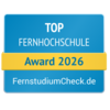 Top Fernhochschule 2026 Top Fernhochschule Award 2026 von FernstudiumCheck.de, ausgezeichnet für herausragende Leistungen in der Fernbildung.