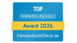 Top Fernhochschule Award 2026 von FernstudiumCheck.de, ausgezeichnet für herausragende Leistungen in der Fernbildung.