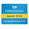 Top Fernhochschule 2026 Top Fernhochschule Award 2026 von FernstudiumCheck.de, ausgezeichnet für herausragende Leistungen in der Fernbildung.