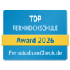 Top Fernhochschule Award 2026 von FernstudiumCheck.de, ausgezeichnet für herausragende Leistungen in der Fernbildung.