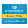 Top Fernhochschule Award 2026 von FernstudiumCheck.de, ausgezeichnet für herausragende Leistungen in der Fernbildung.