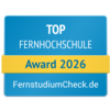 Top Fernhochschule Award 2026 von FernstudiumCheck.de, ausgezeichnet für herausragende Leistungen in der Fernbildung.
