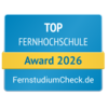 Top Fernhochschule 2026 Top Fernhochschule Award 2026 von FernstudiumCheck.de, ausgezeichnet für herausragende Leistungen in der Fernbildung.
