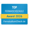 Top Fernhochschule 2026 Top Fernhochschule Award 2026 von FernstudiumCheck.de, ausgezeichnet für herausragende Leistungen in der Fernbildung.