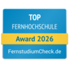 Top Fernhochschule 2026 Top Fernhochschule Award 2026 von FernstudiumCheck.de, ausgezeichnet für herausragende Leistungen in der Fernbildung.