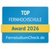 Top Fernhochschule 2026 Top Fernhochschule Award 2026 von FernstudiumCheck.de, ausgezeichnet für herausragende Leistungen in der Fernbildung.