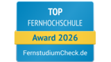 Top Fernhochschule Award 2026 von FernstudiumCheck.de, ausgezeichnet für herausragende Leistungen in der Fernbildung.