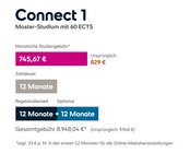 Connect 1 Master-Studium mit 60 ECTS. Monatliche Studiengebühr 745,67 €, Gesamtkosten 8.948,04 € für 12 Monate.