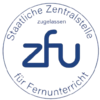 Logo der Deutschen Zentralstelle für Fernunterricht (ZFU) mit dem Schriftzug "ZFU" und dem Hinweis auf die Zulassung.