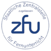 Logo der Deutschen Zentralstelle für Fernunterricht (ZFU) mit dem Schriftzug "ZFU" und dem Hinweis auf die Zulassung.