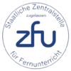 Logo der Deutschen Zentralstelle für Fernunterricht (ZFU) mit dem Schriftzug "ZFU" und dem Hinweis auf die Zulassung.