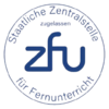 Logo der Deutschen Zentralstelle für Fernunterricht (ZFU) mit dem Schriftzug "ZFU" und dem Hinweis auf die Zulassung.