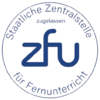 Logo der Deutschen Zentralstelle für Fernunterricht (ZFU) mit dem Schriftzug "ZFU" und dem Hinweis auf die Zulassung.